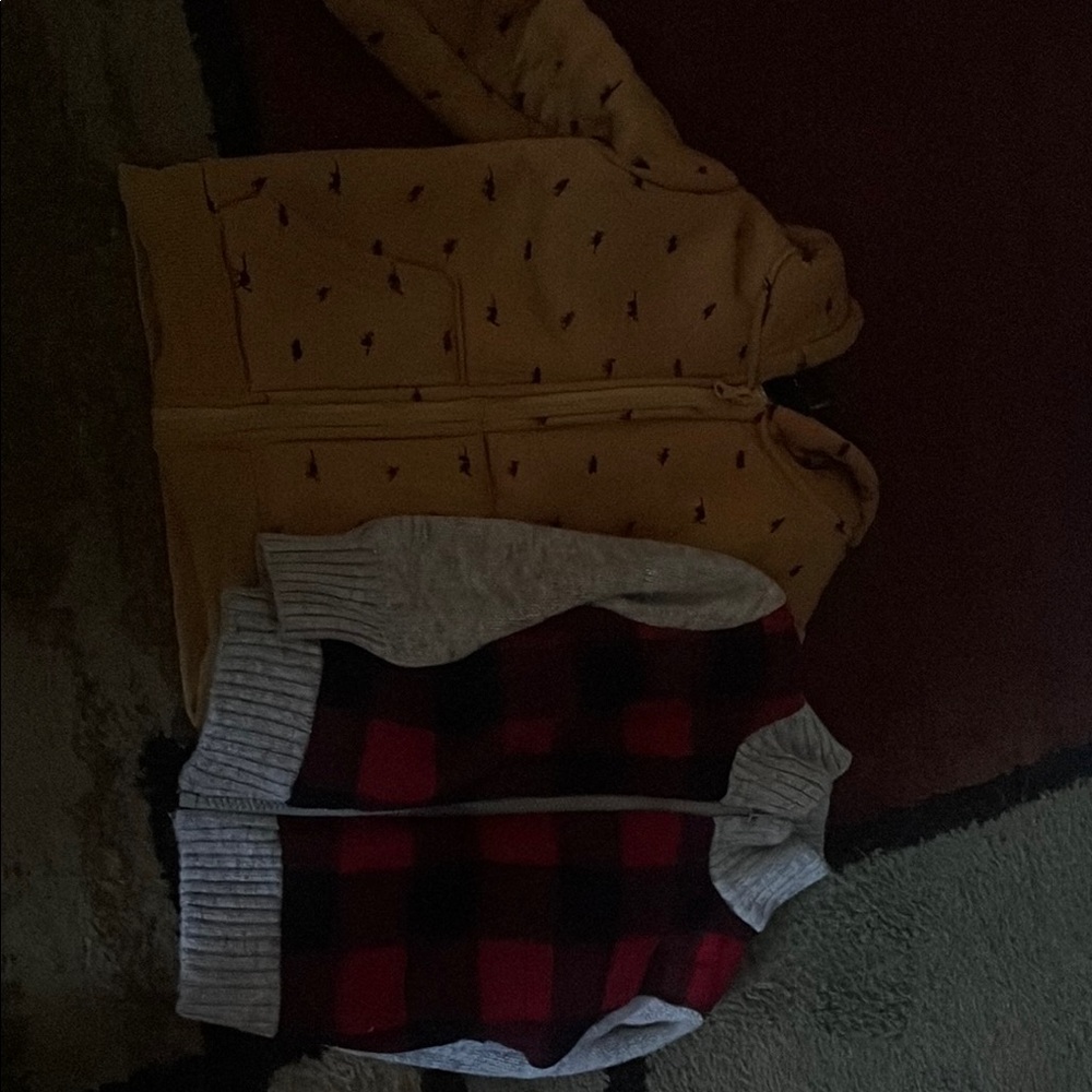 Red and Black Plaid Vest with Gray Sleeves